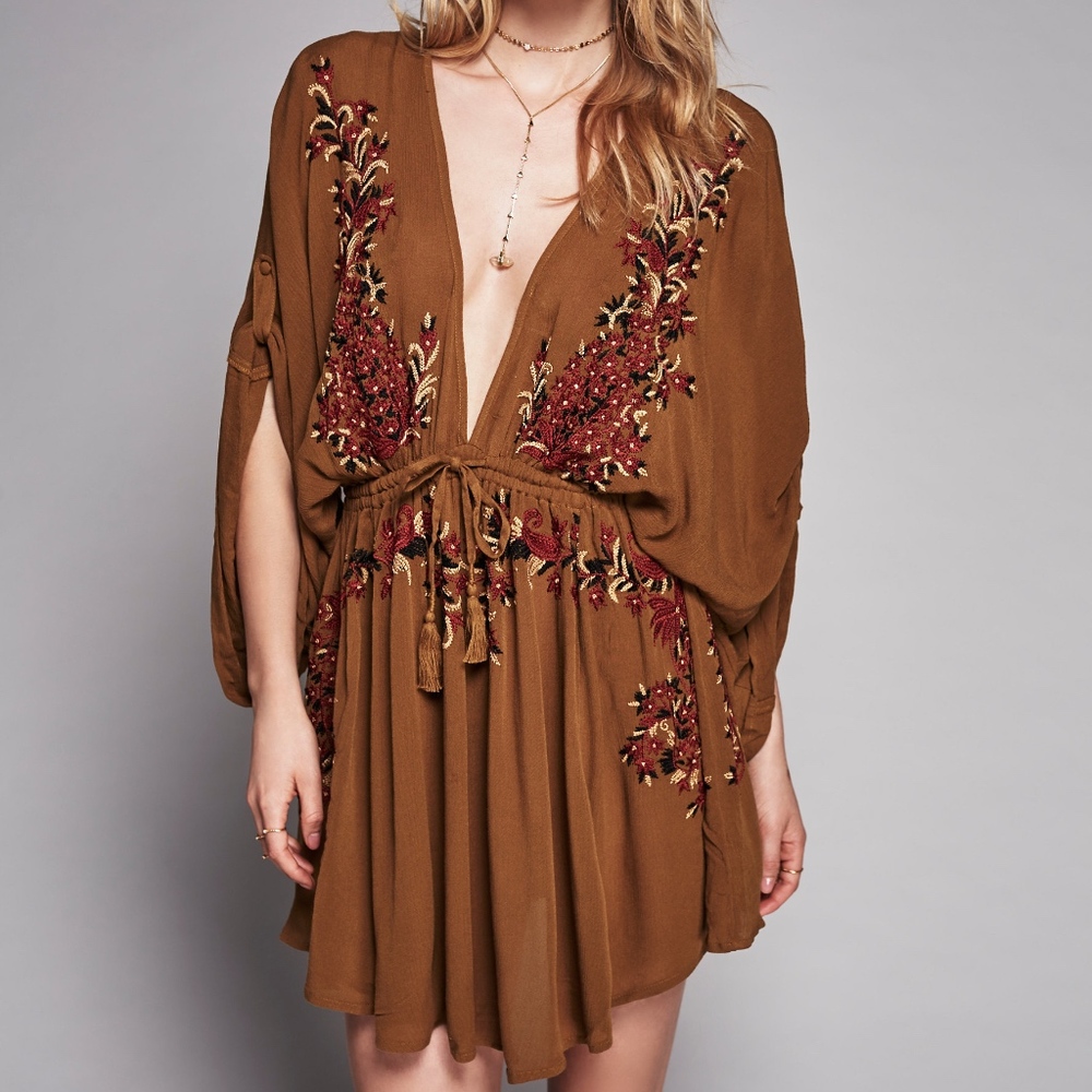 Free People Brown Pretty Pineapple Dress